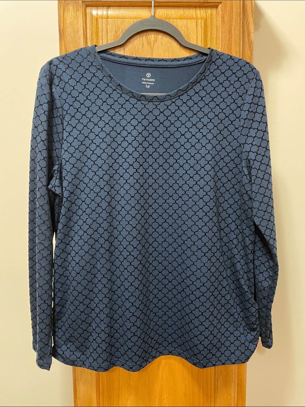 Talbots Blue Long-Sleeve with Black Geometric Print Tee
